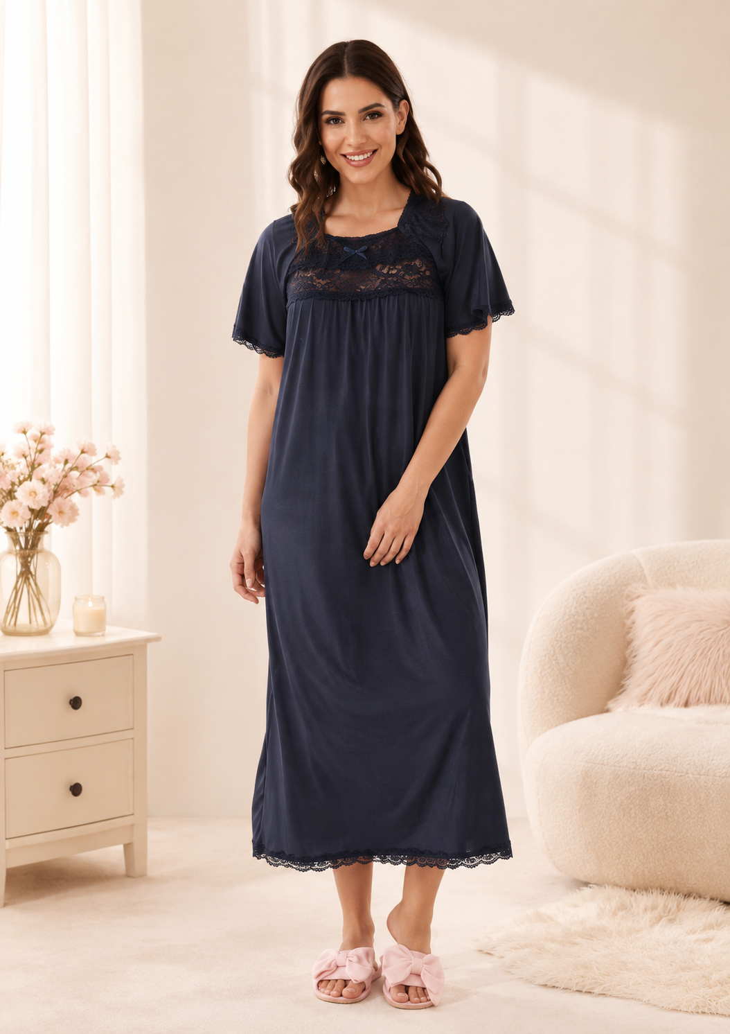 Secret Lingers Lace Yoke Maxi Nightgown