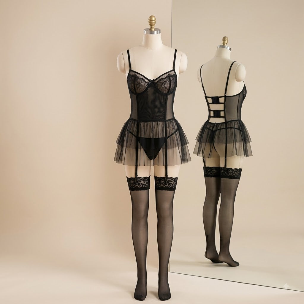 Mesh & Lace Detailed Nightwear Set