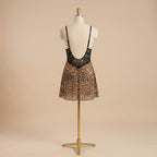 Elegance in Leopard: Black Lace Bodice Cami Nightgown