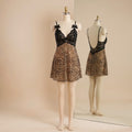 Elegance in Leopard: Black Lace Bodice Cami Nightgown