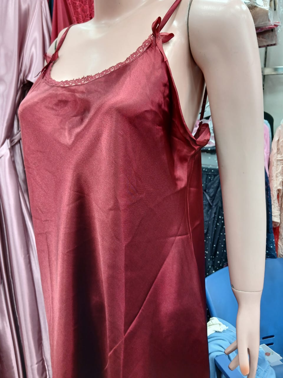 Long silk plain nighty