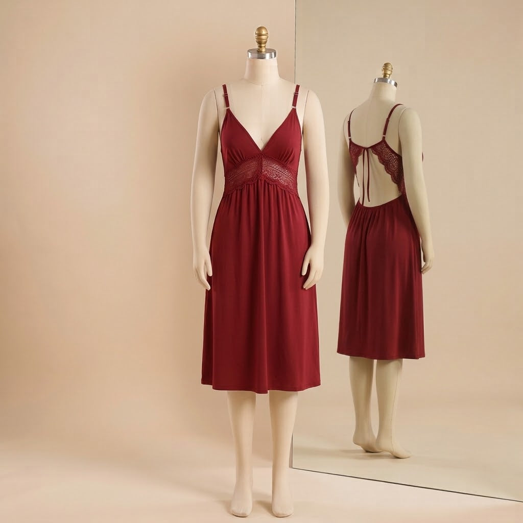 Deep Red Lace Detail Nightgown