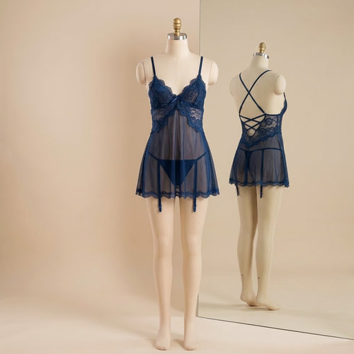 Crimson Floral Lace Nightwear Set